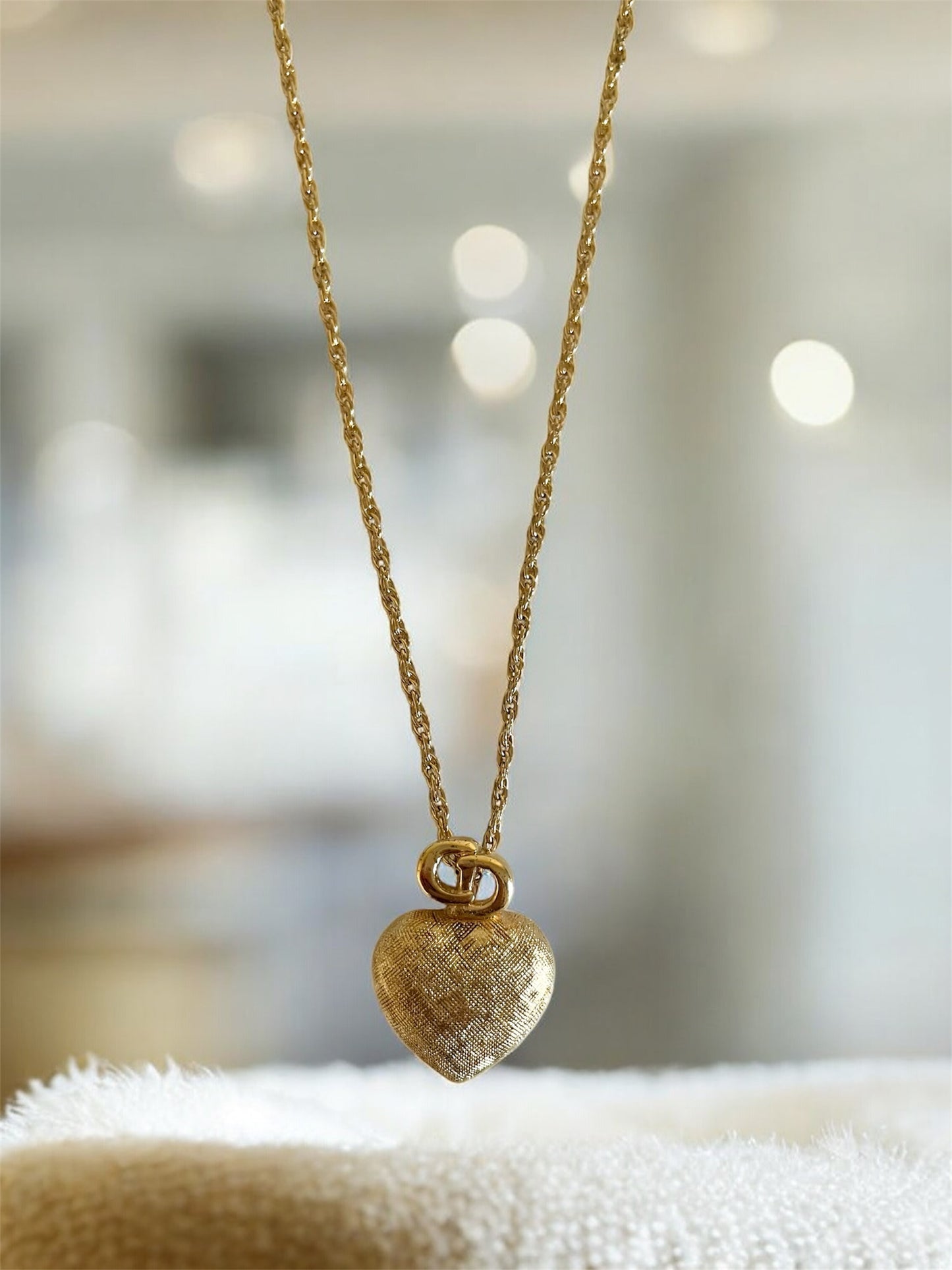 Vintage Christian Dior Necklace – Gold CD Logo & Heart Pendant