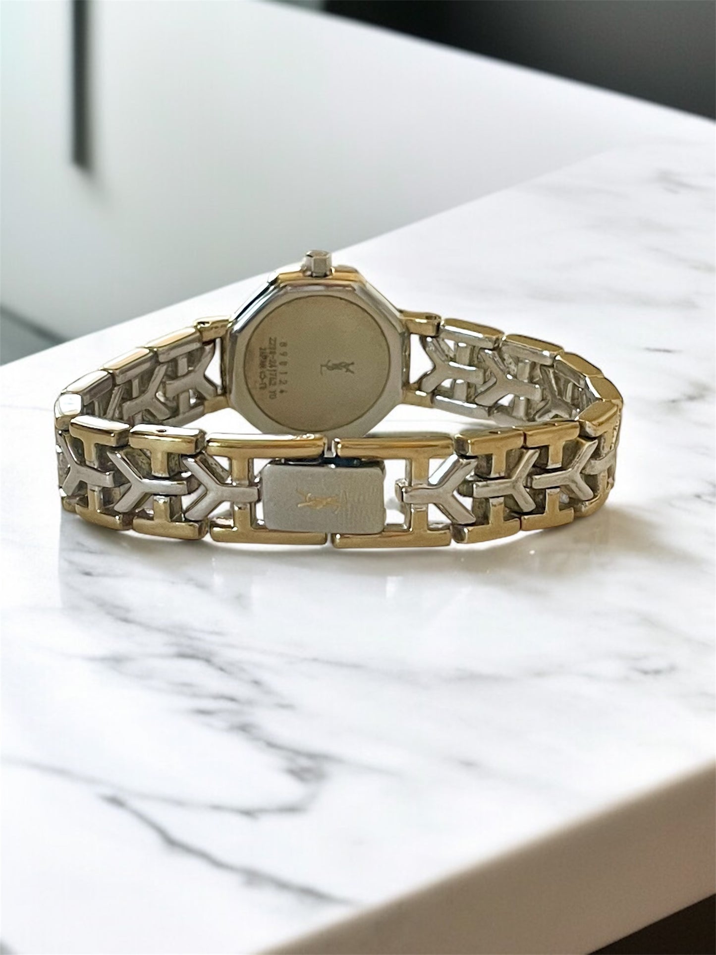 Vintage YSL Octagon Quartz Watch | Two-Tone Stainless Steel, Gold & Silver