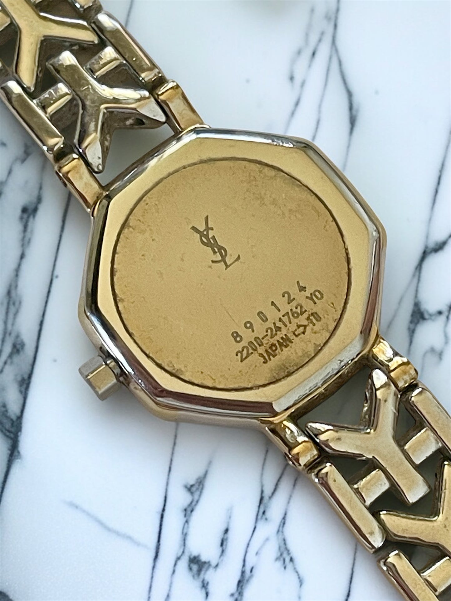 Vintage YSL Octagon Quartz Watch | Two-Tone Stainless Steel, Gold & Silver