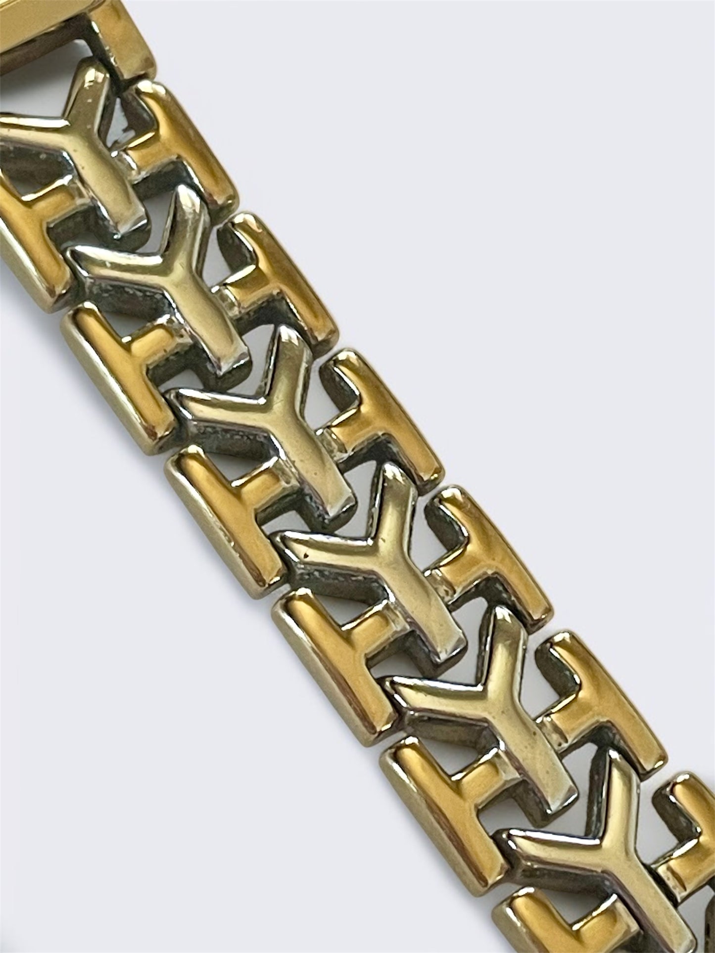 Vintage YSL Octagon Quartz Watch | Two-Tone Stainless Steel, Gold & Silver