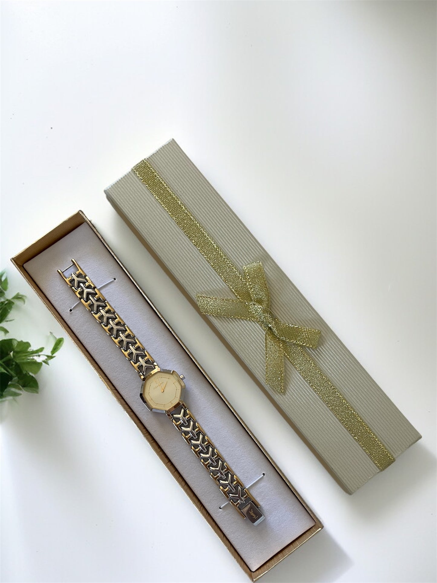 Vintage YSL Octagon Quartz Watch | Two-Tone Stainless Steel, Gold & Silver