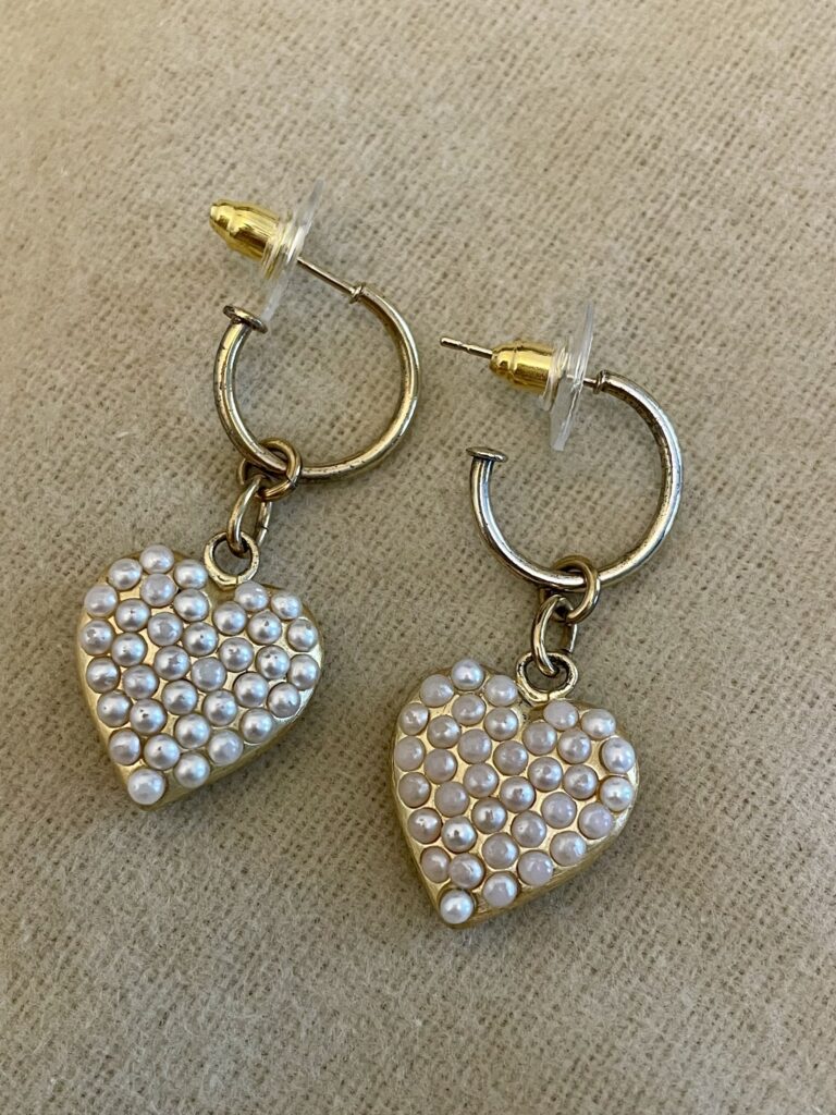 Chanel Vintage Heart-Shaped Pearl Drop Earrings | Gold CC Logo