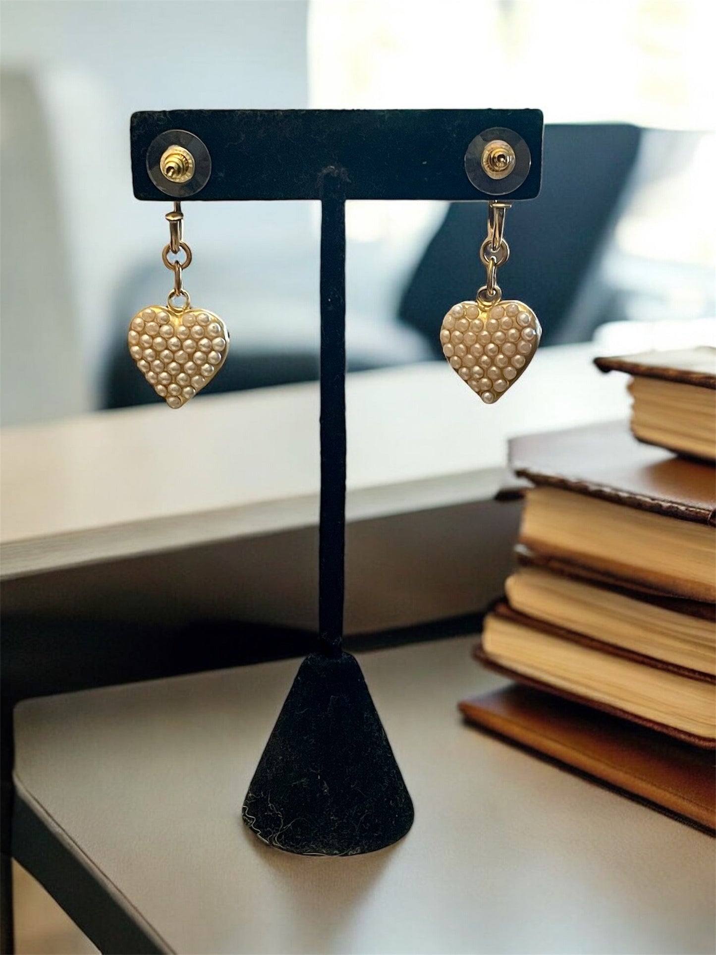 Chanel Vintage Heart-Shaped Pearl Drop Earrings | Gold CC Logo