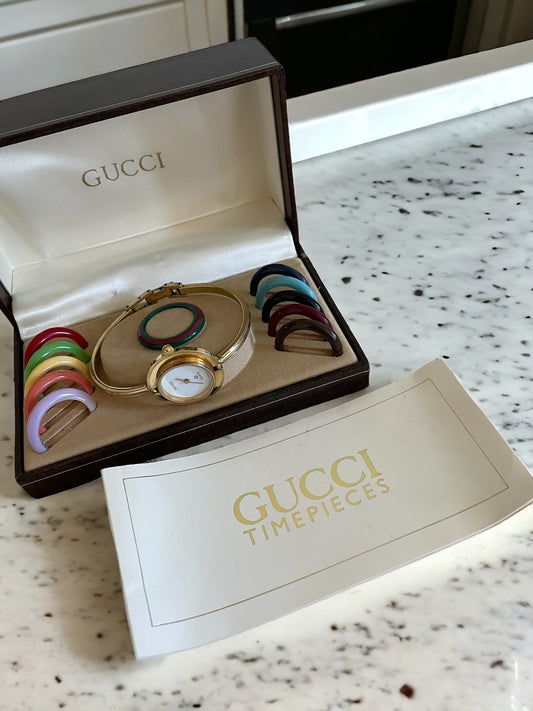 Vintage Gucci Bangle Watch | Changeable Bezel, All Bezels Included, Original Box