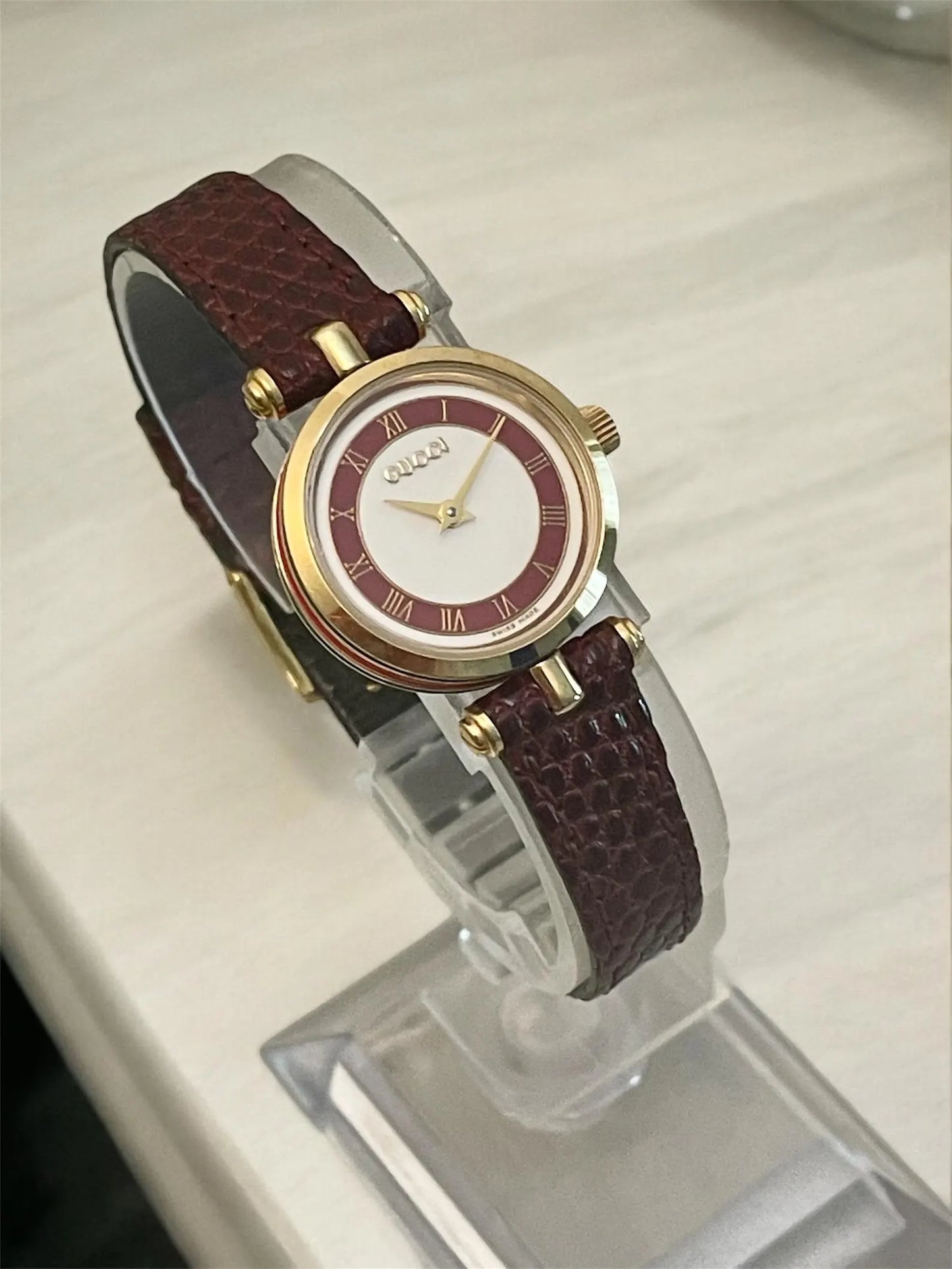 Vintage Gucci Women's Watch | Sherry Line, Burgundy Leather Strap, with Original Box
