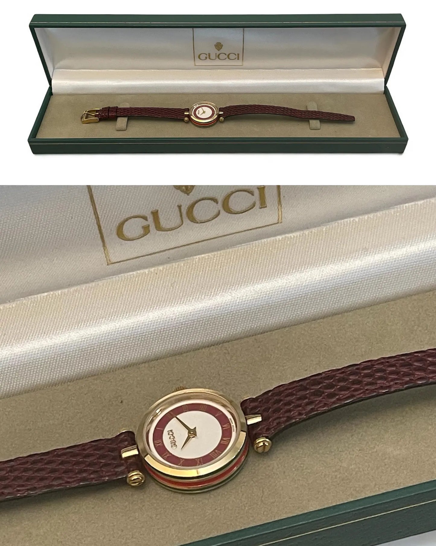 Vintage Gucci Women's Watch | Sherry Line, Burgundy Leather Strap, with Original Box