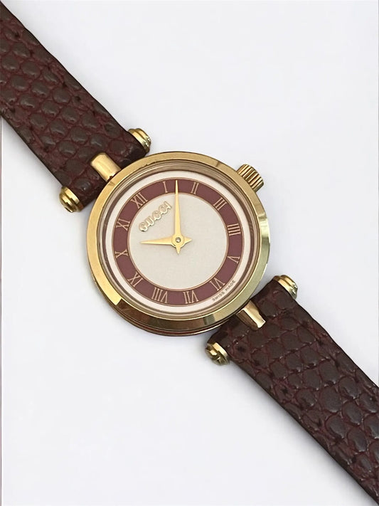 Vintage Gucci Women's Watch | Sherry Line, Burgundy Leather Strap, with Original Box