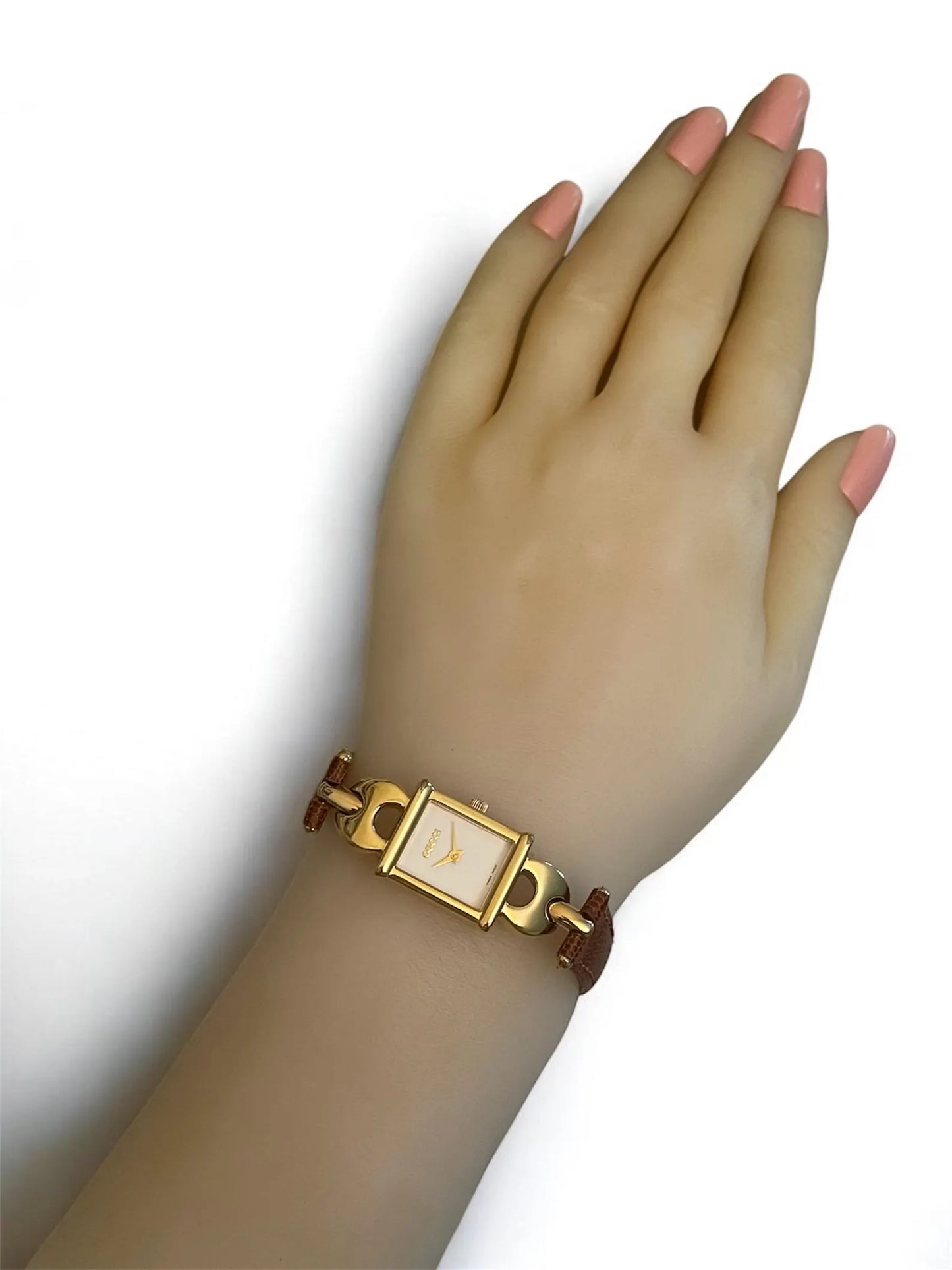 Vintage Gucci Women's Rectangular Watch | Gold Plated, New Gucci Brown Leather Strap