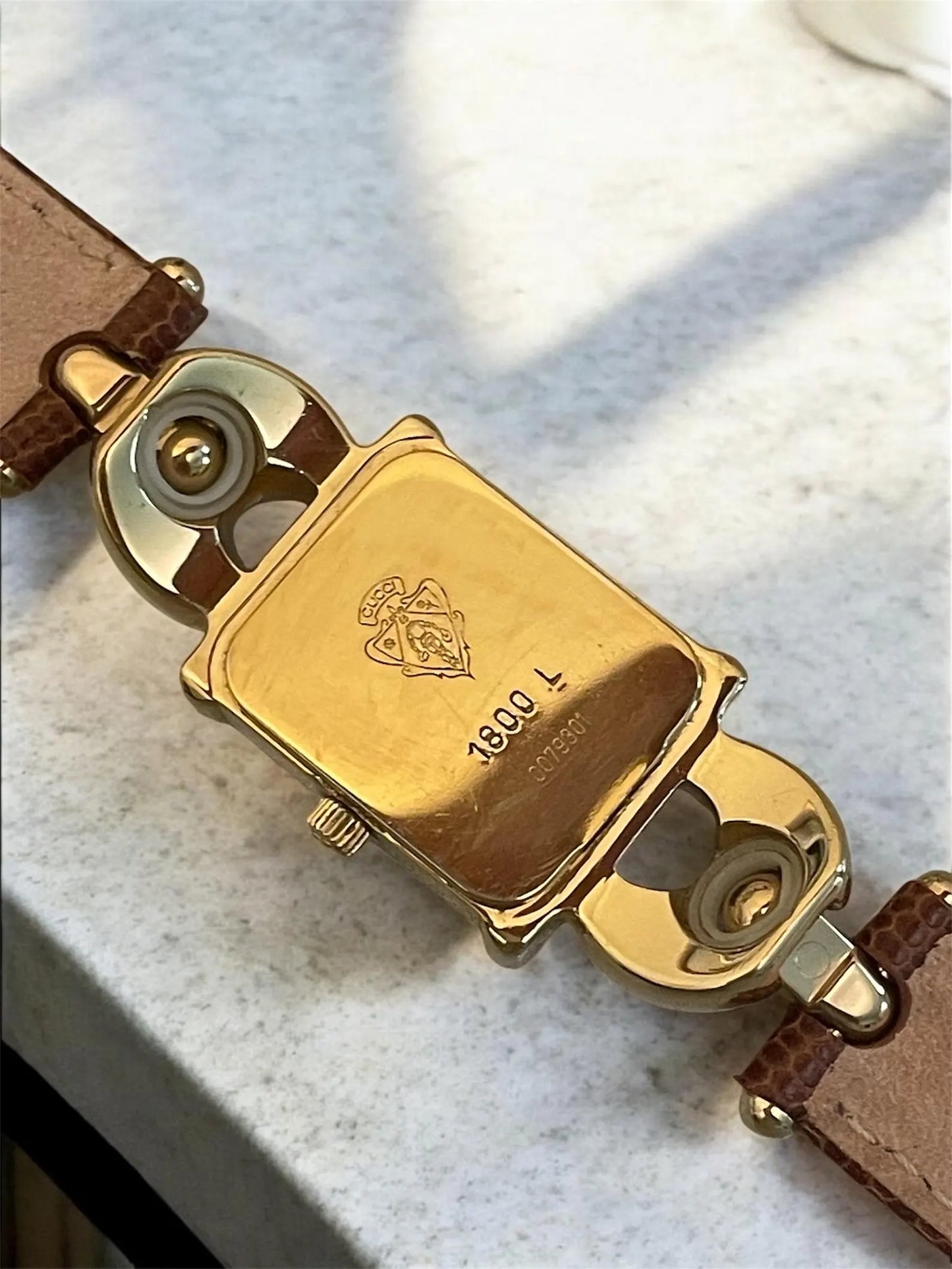 Vintage Gucci Women's Rectangular Watch | Gold Plated, New Gucci Brown Leather Strap