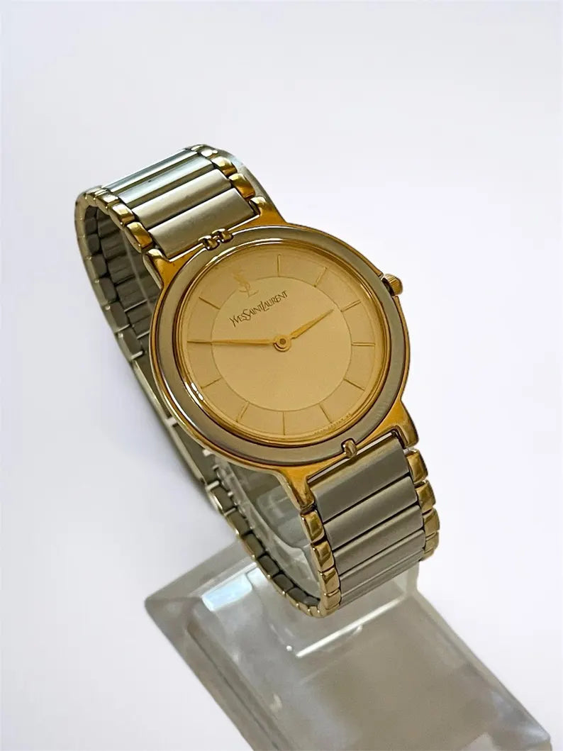 Yves Saint Laurent Vintage Quartz Unisex Watch | Two Tone Stainless Steel Bracelet