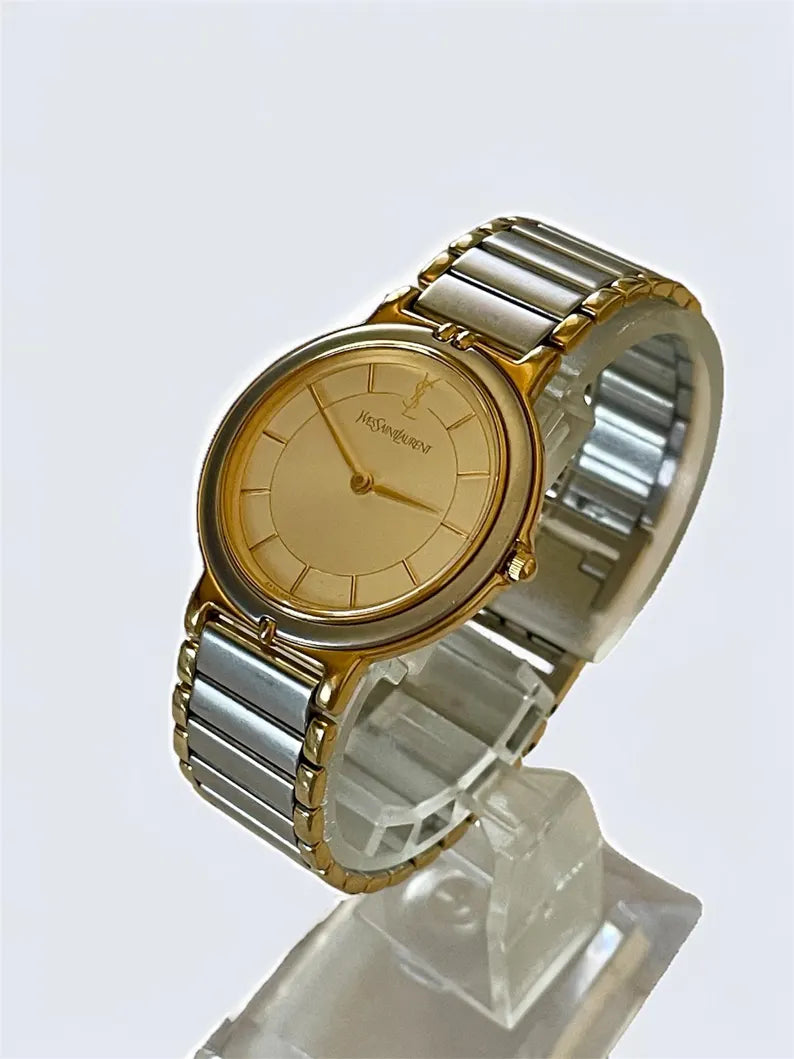 Yves Saint Laurent Vintage Quartz Unisex Watch | Two Tone Stainless Steel Bracelet