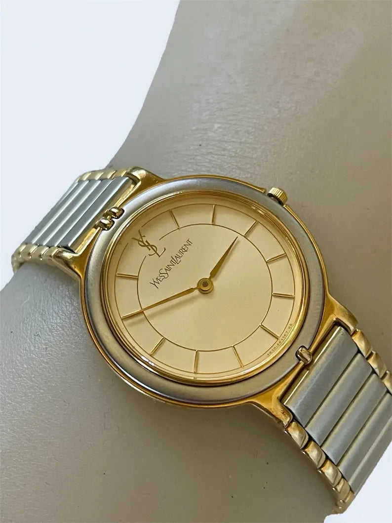 Yves Saint Laurent Vintage Quartz Unisex Watch | Two Tone Stainless Steel Bracelet