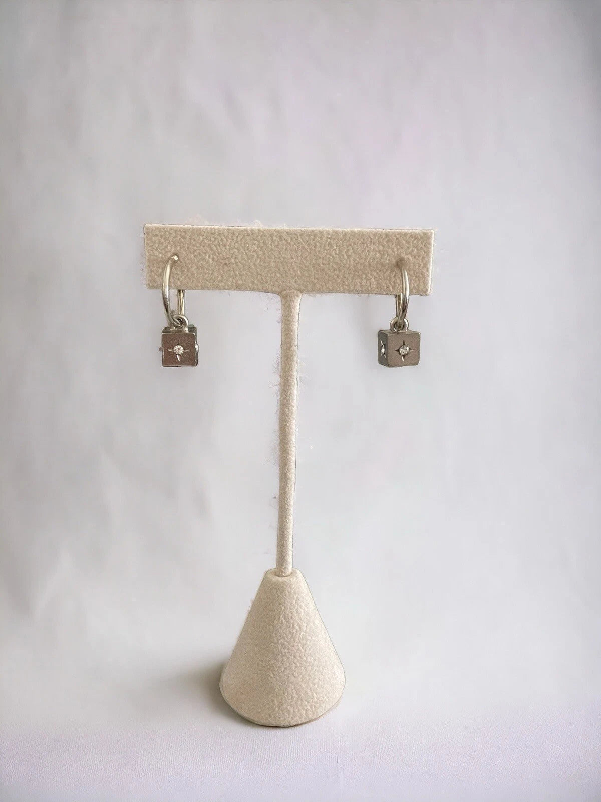 Vintage Chanel Silver Earrings – Cube Design with Rhinestone CC Logo