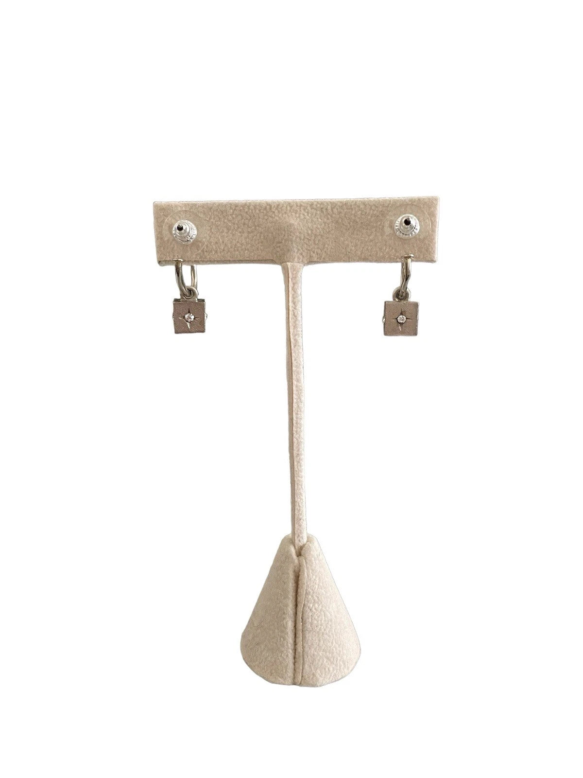 Vintage Chanel Silver Earrings – Cube Design with Rhinestone CC Logo